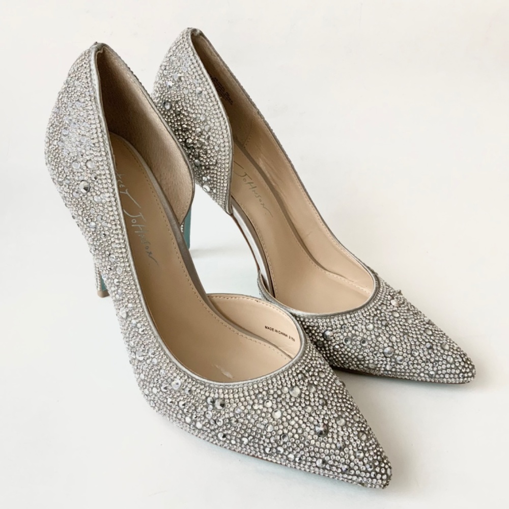 Betsey Johnson Hazil Silver Dress Pumps Stiletto Heels Crystal Evening Shoes 8 - Picture 10 of 13